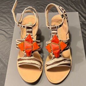 Trina Turk Zebra Print Sandals with Orange Accents